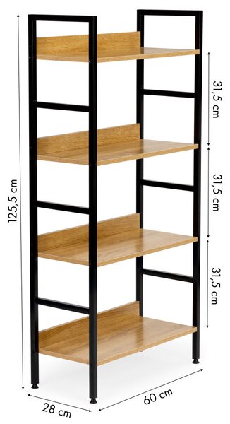 Intenso Home 4 szintes nyitott könyvespolc 60 x 126cm (Sonoma tölgy) | Univerzális tároló állvány fém lábakkal