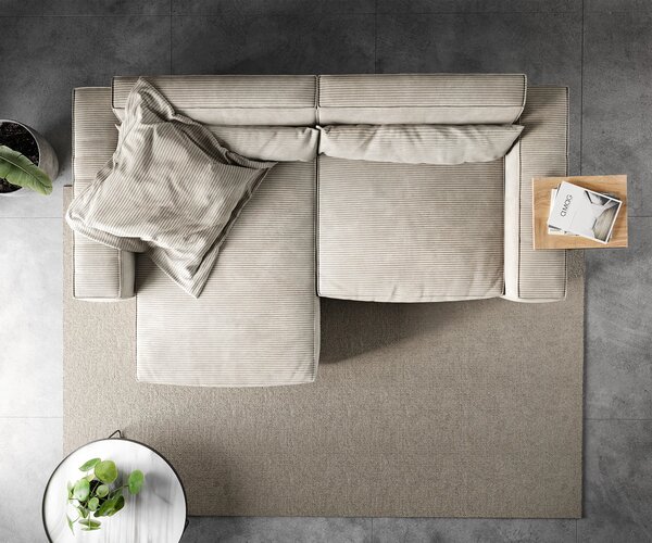DELIFE Sarokkanapé Sirpio 230x155 cm kordbársony bézs rekamié változtatható