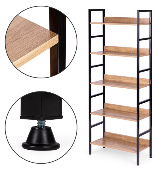 Intenso Home 5 szintes nyitott könyvespolc 60 x 160cm (Sonoma tölgy) | Univerzális tároló állvány fém lábakkal