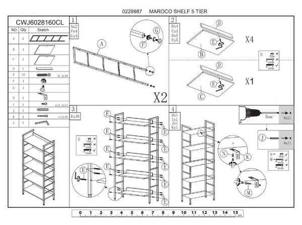 Intenso Home 5 szintes nyitott könyvespolc 60 x 160cm (Sonoma tölgy) | Univerzális tároló állvány fém lábakkal
