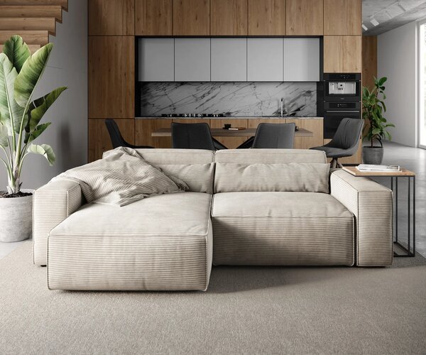 DELIFE Sarokkanapé Sirpio 230x155 cm kordbársony bézs rekamié változtatható