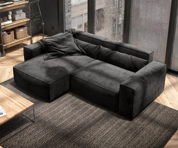 DELIFE Sarokkanapé Sirpio 230x155 cm mikroszálas fekete rekamié változtatható