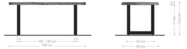 DELIFE Étkezőasztal Edge 180x90 XL akác természetes rozsdamentes acél széles Live-Edge