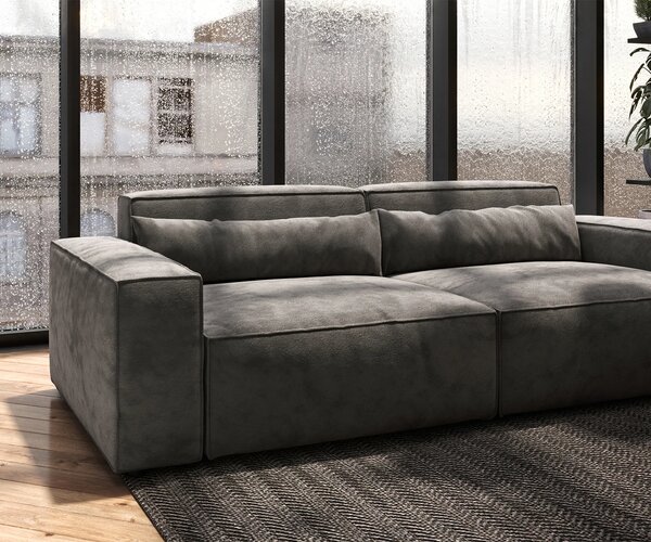 DELIFE Nagy kanapé Sirpio 230x95 cm mikroszálas khaki barna puffal
