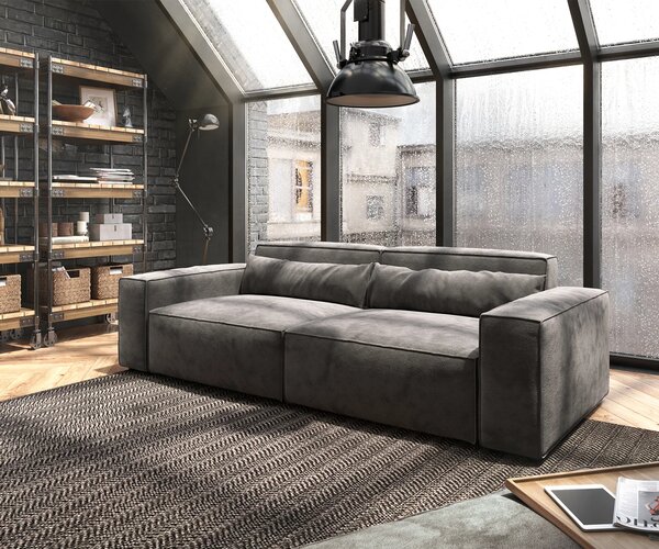 DELIFE Nagy kanapé Sirpio 230x95 cm mikroszálas khaki barna puffal