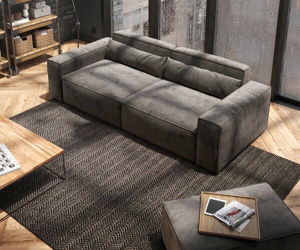 DELIFE Nagy kanapé Sirpio 230x95 cm mikroszálas khaki barna puffal