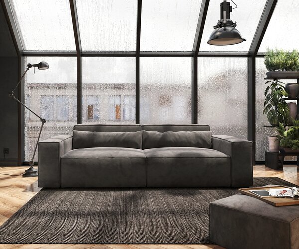 DELIFE Nagy kanapé Sirpio 230x95 cm mikroszálas khaki barna puffal