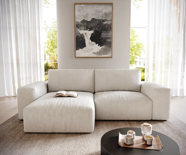DELIFE Sarokkanapé Lanzo L 260x160 cm bouclé krémfehér rekamié változtatható