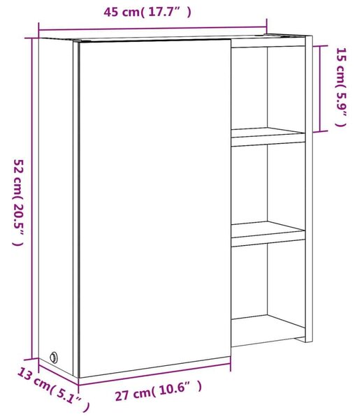 VidaXL Fürdőszobaszekrény - Tükör - LED - 45x13x52 cm