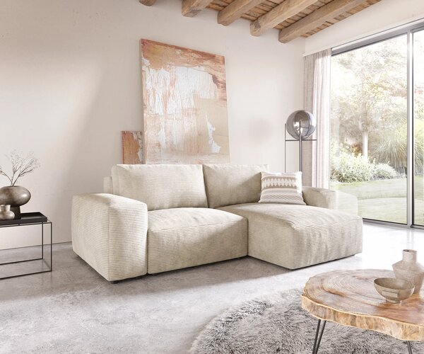 DELIFE Sarokkanapé Lanzo 230x155 cm kordbársony bézs rekamié változtatható