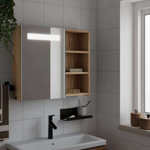 VidaXL Fürdőszobaszekrény Tükörrel és LED-del - Tölgyfa - 60x13x52cm