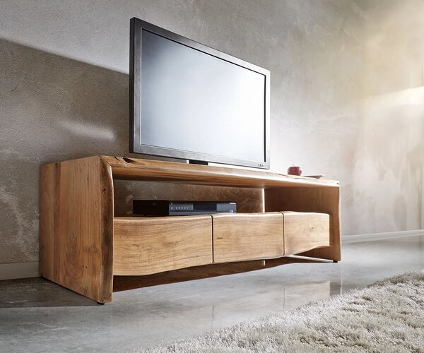 DELIFE TV szekrény Live-Edge 145 cm akác természetes rekesz 3 fiók
