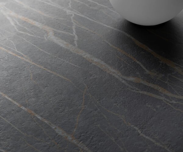DELIFE Dohányzóasztal Edge hajóformájú 90x90 cm Laminam® kerámia Noir Desir barna Conis rozsdamentes acél szálcsiszolt