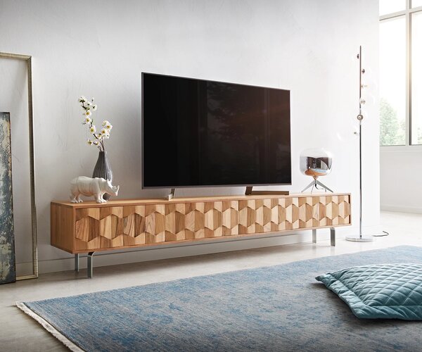 DELIFE TV szekrény Fevo 220 cm akác természetes 4 ajtós L láb