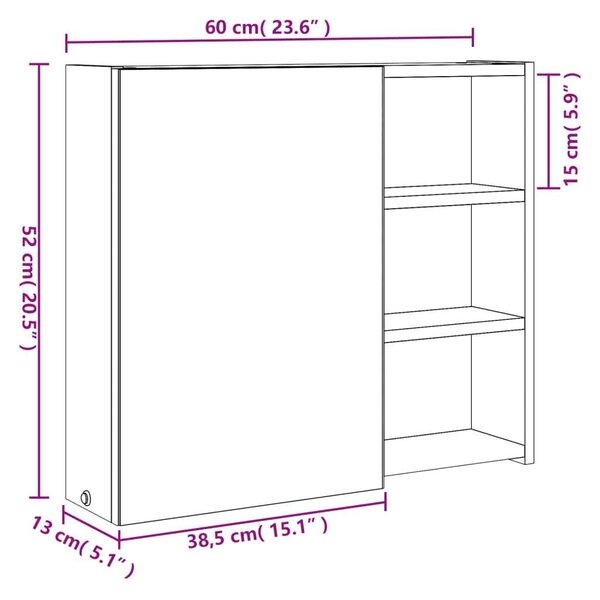 VidaXL Fürdőszobaszekrény LED-del - Fehér - 60x13x52 cm