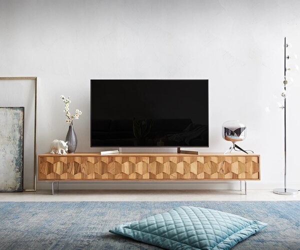 DELIFE TV szekrény Fevo 220 cm akác természetes 4 ajtós L láb