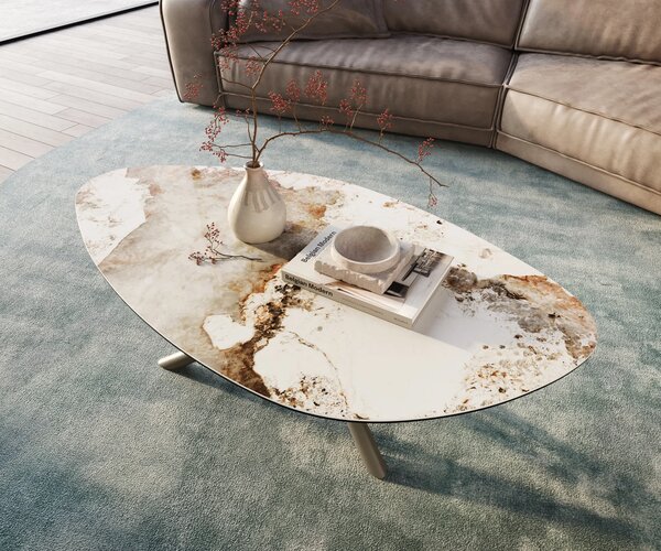 DELIFE Dohányzóasztal Edge organikus 140x76 cm kerámia Minas melange Sarity fém titán színű effektfinish