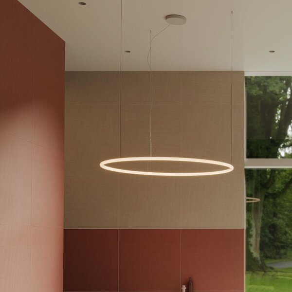 Halley LED függőlámpa – Ø153 cm homokfehér fénygyűrű, térformáló központi világítás