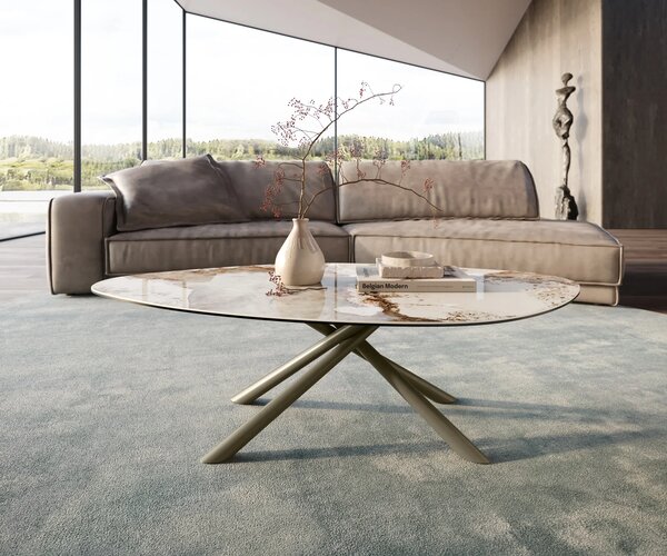 DELIFE Dohányzóasztal Edge organikus 140x76 cm kerámia Minas melange Sarity fém titán színű effektfinish
