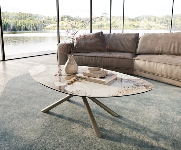DELIFE Dohányzóasztal Edge organikus 140x76 cm kerámia Minas melange Sarity fém titán színű effektfinish