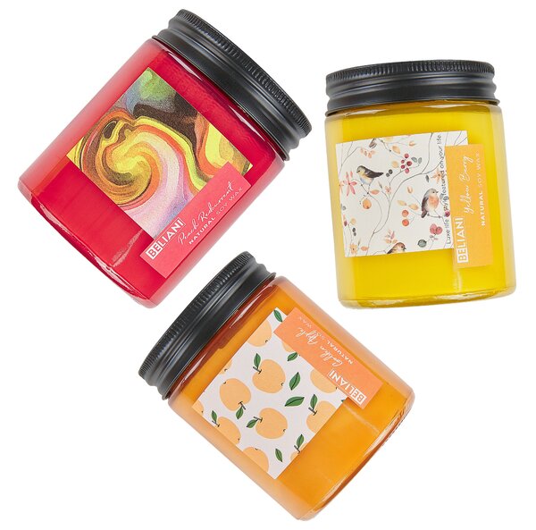 Illatgyertya háromdarabos szettben FRUITY BLOOM Szójaviasz Gyümölcsös jegyek