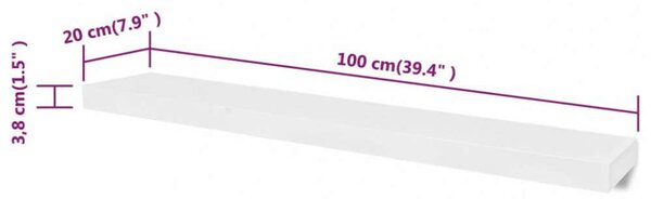 4 db Fehér Fali Polc - 100 cm