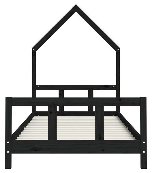 Fekete gyerek tömör fenyőfa ágykeret 90 x 200 cm