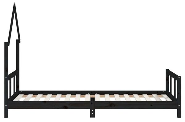 Fekete gyerek tömör fenyőfa ágykeret 90 x 200 cm