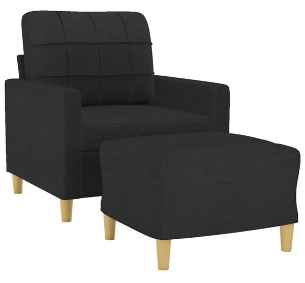 Fekete szövet kanapéfotel lábtartóval 60 cm