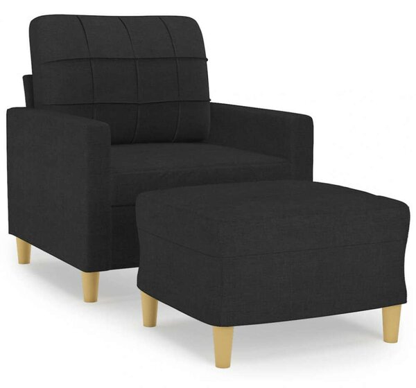Fekete szövet kanapéfotel lábtartóval 60 cm