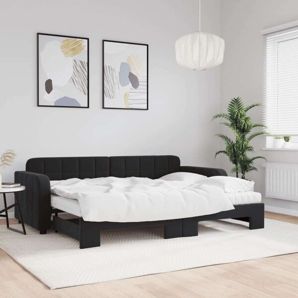 Fekete kihúzható bársony heverő matraccal 80 x 200 cm