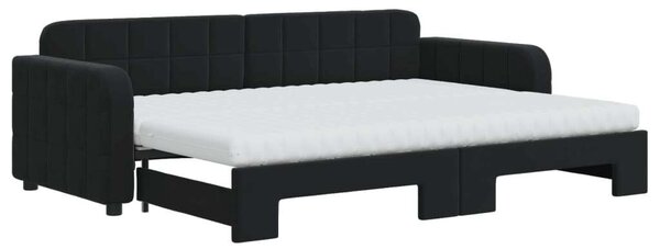 Fekete kihúzható bársony heverő matraccal 80 x 200 cm