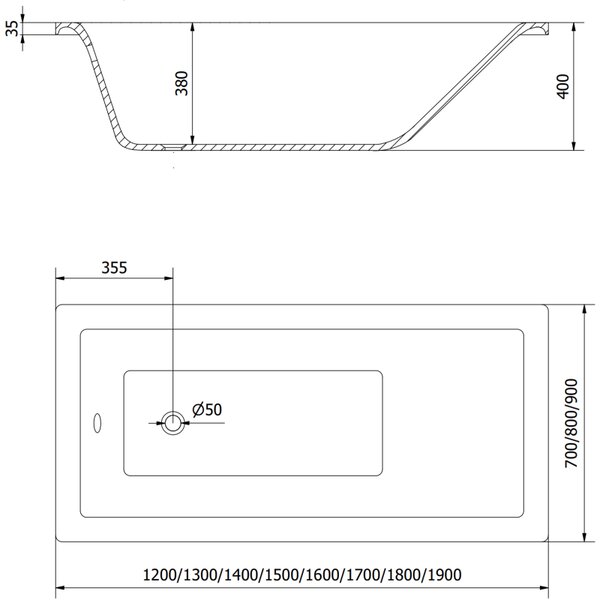 Mexen Cubik téglalap alakú kád 120 x 70 cm, fehér - 55031207000