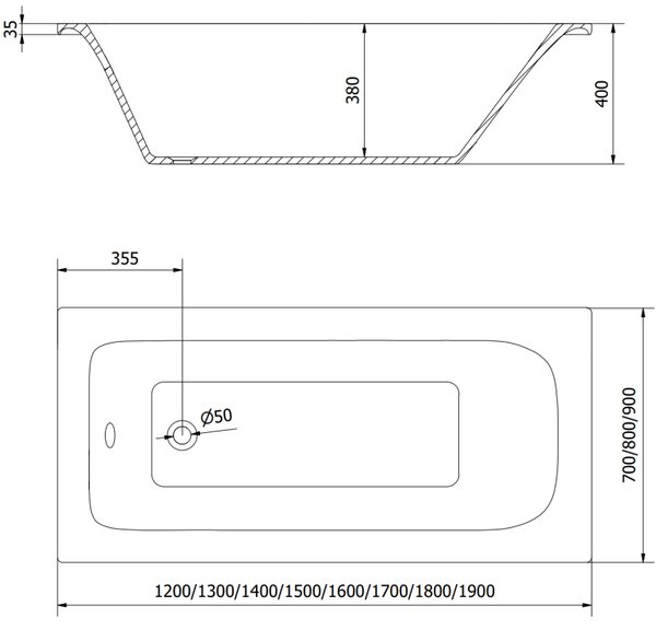 Mexen Vega téglalap alakú kád 120 x 70 cm, fehér - 55011207000