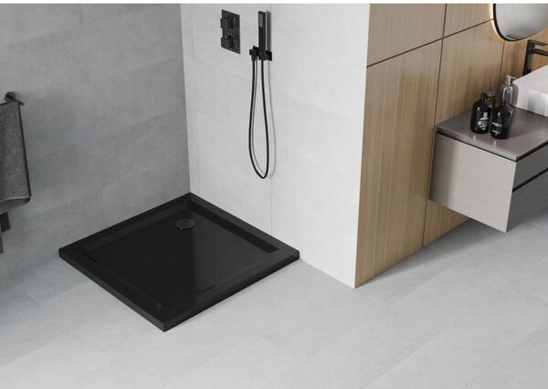 Mexen Flat slim négyzet alakú zuhanytálca 70 x 70 cm, fekete, fekete szifon - 40707070B