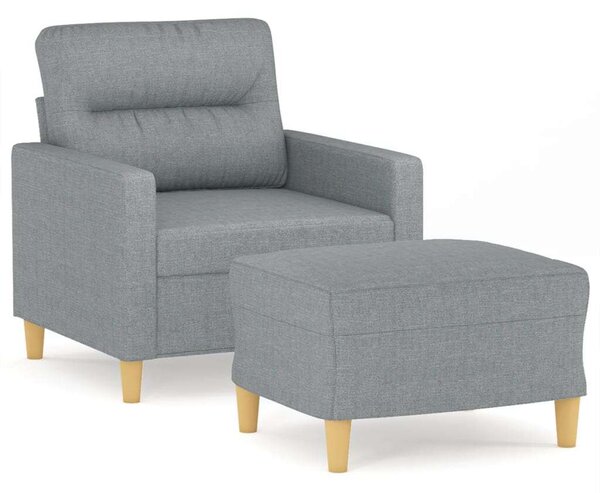 Világosszürke szövet kanapéfotel lábtartóval 60 cm