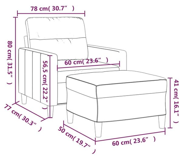 Világosszürke szövet kanapéfotel lábtartóval 60 cm
