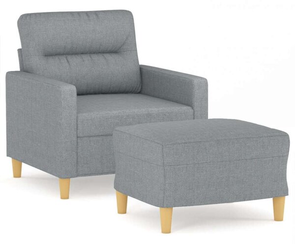 Világosszürke szövet kanapéfotel lábtartóval 60 cm
