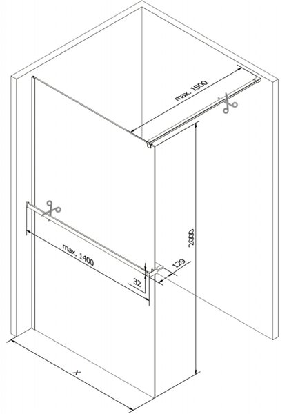 Mexen Kioto +, zuhanyparaván polccal és törölközőtartóval 70 x 200 cm, 8mm átlátszó üvegmintás fekete, króm profil, 800-070-121-01-78