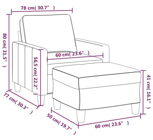 Fekete szövet kanapéfotel lábtartóval 60 cm