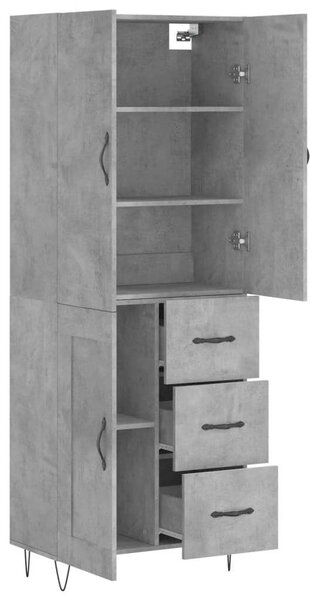 Betonszürke szerelt fa magasszekrény 69,5 x 34 x 180 cm