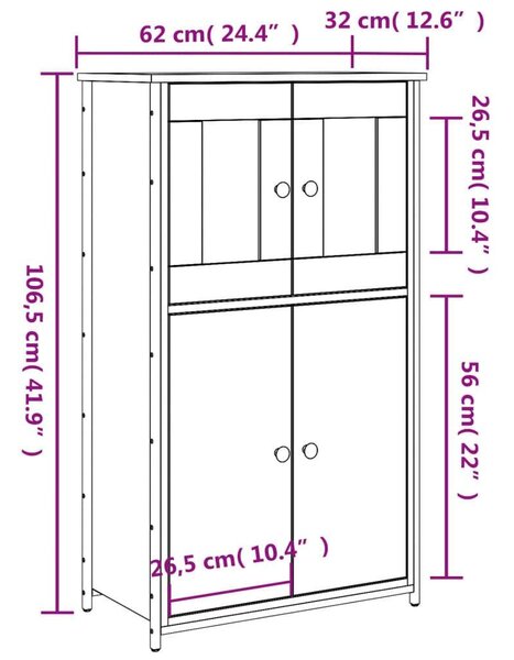 Modern Fa Magasszekrény - Füstölt Tölgy - 62x32x106,5 cm
