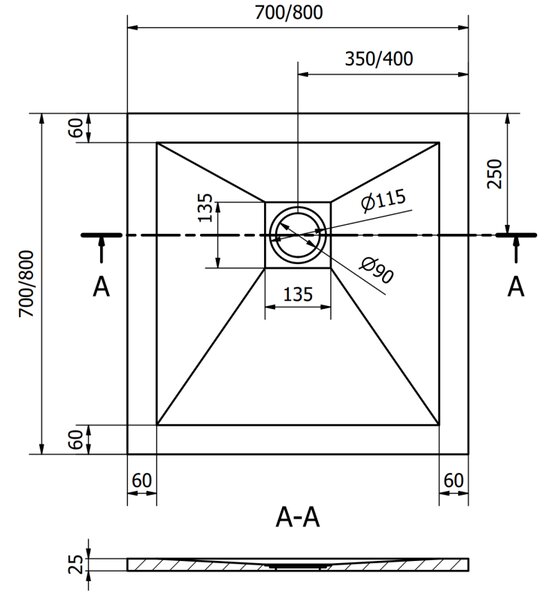 Mexen Stone+ négyzet alakú kompozit zuhanytálca 70 x 70 cm, fehér - 44107070