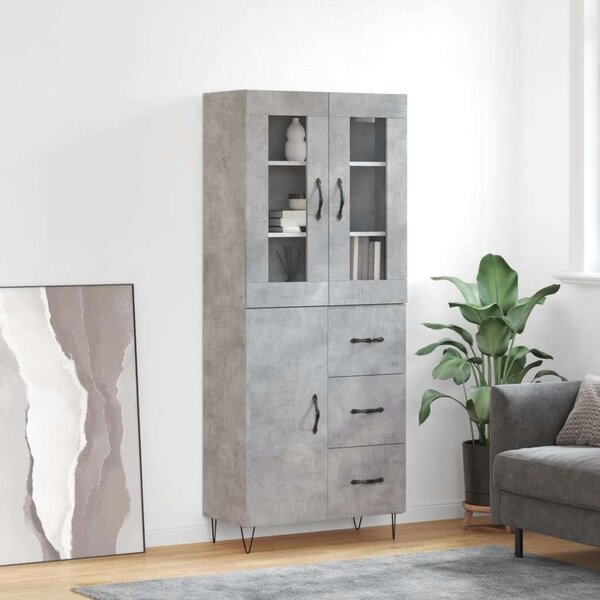 Betonszürke szerelt fa magasszekrény 69,5 x 34 x 180 cm