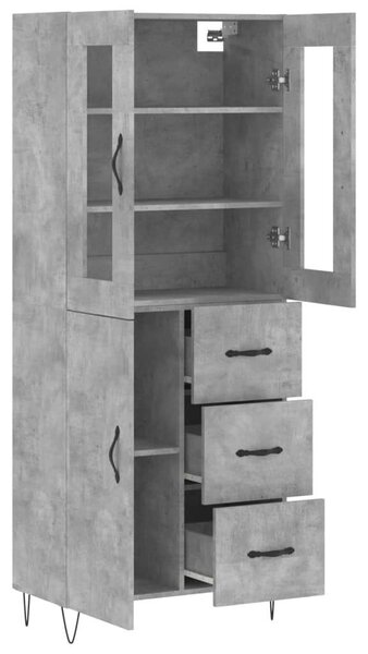 Betonszürke szerelt fa magasszekrény 69,5 x 34 x 180 cm