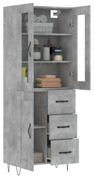 Betonszürke szerelt fa magasszekrény 69,5 x 34 x 180 cm