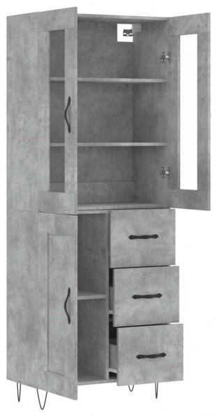 Betonszürke szerelt fa magasszekrény 69,5 x 34 x 180 cm