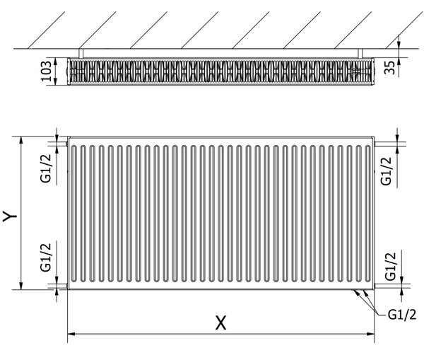 Mexen CV22, panelradiátor 600 x 800 mm, alsó csatlakozás, 1322 W, antracit, W622-060-080-66