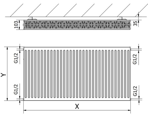 Mexen C22, acél panel radiátor 300 x 1000 mm, oldalsó csatlakozás, 933 W, fehér, W422-030-100-00