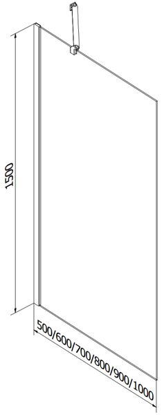 Mexen Next, kádparaván 1 szárny 50 x 150 cm, fix szárny, 6 mm szürke üveg, fekete profil, 895-050-000-00-40-70